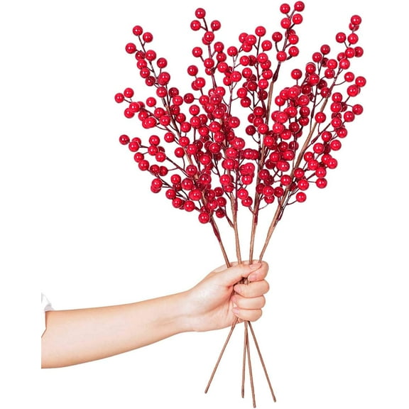 4 Pack Artificial Red Berry Stems - 20 Inch Christmas Holly Berry Branches for Holiday Home Decor and Crafts