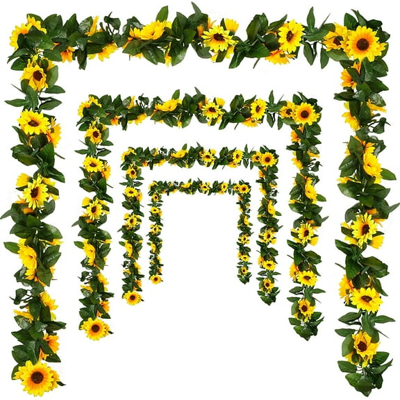 4 Pack Artificial Sunflower Garland Silk Sunflower Hanging Vine Garland with Flowers Green Leaves for Wedding Table Garden Craft Party Decoration