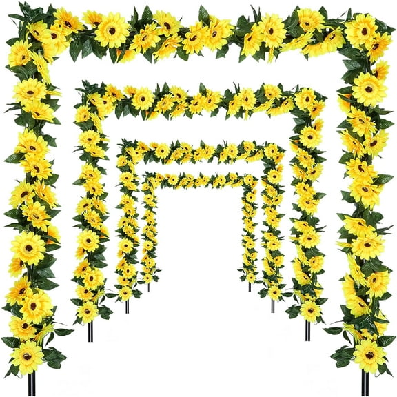 4 Pack Artificial Sunflower Garland Silk Sunflower Hanging Vine Garland with Flowers Green Leaves for Wedding Table Garden Craft Party Decoration