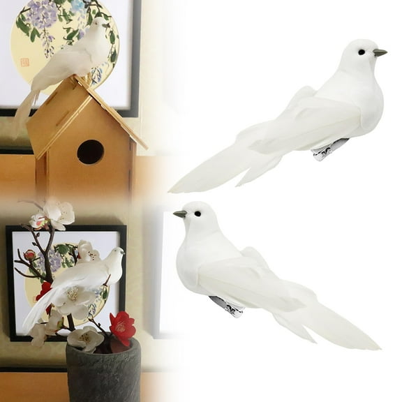 4 Pack Artificial White Birds, Realistic Bird Figurines for Wreath Wedding Floral Craft Decor