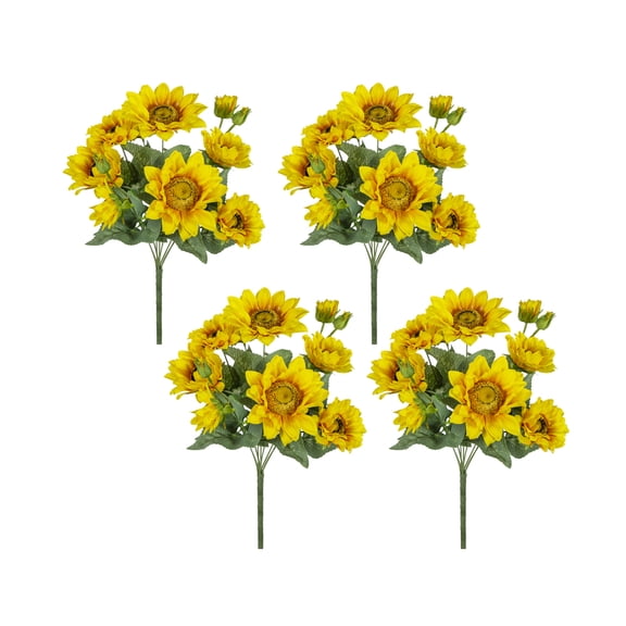 4Pack Artificial Yellow Sunflower Bushes, 18.9 Inch Faux Flower Stems Made of Polyester with Bendable IronWire for Vase Bouquet & DIY Wreath Arrangement