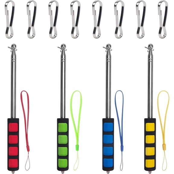 4-Pack Assorted Color Telescoping Handheld Flagpole, Extendable Stainless Portable Steel Banner Tour Guides & Pointer for Teachers, with Clips (63'' Flagpole)