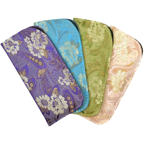 4 Pack Assortment Silk Brocade Style Asian Theme Slip Case Purple Blue Sage Pink