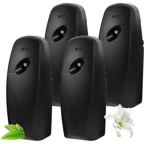 4-Pack Automatic Air Freshener Spray Dispenser, Wall Mounted for Home, Bathroom, Office, Hotel Indoor Use, Black