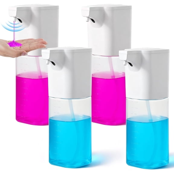 4 Pack Automatic Soap Dispenser Touchless Liquid Soap Dispenser 18.5oz/550ml 4-Level Adjustable USB Rechargeable Dispenser Electric Wall Mounted for Bathroom Kitchen Dish Hand Soap