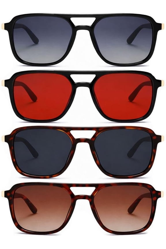 4 Pack Aviator Sunglasses for Men Women, Classic Pilot Metal Frame UV400 Sun Glasses