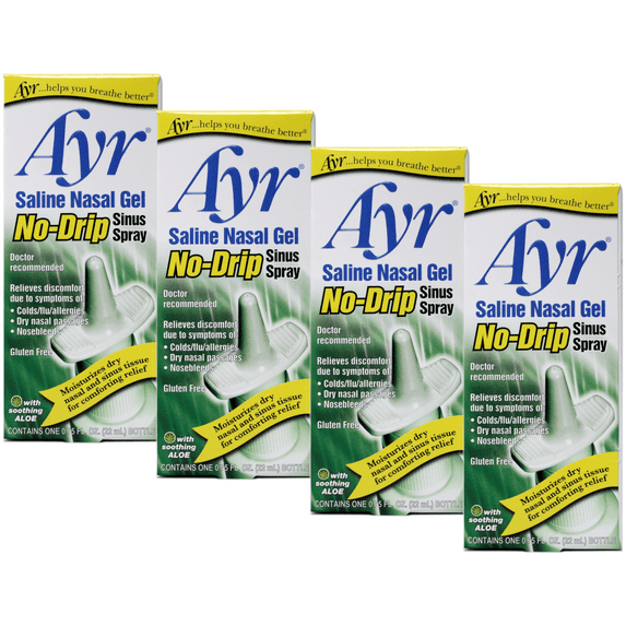 4 Pack - Ayr Saline Nasal Gel No-Drip Sinus Spray 0.75oz Each