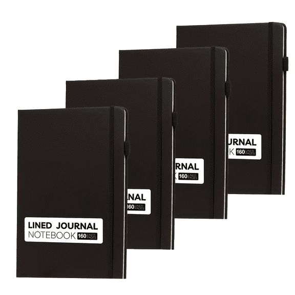4-Pack B5 Leather Hardcover Business Notebooks, Black Professional Executive Journals with Pen Holder, 160 Pages 1CM Large Ruled, Ribbon Bookmark & Elastic Band Closure