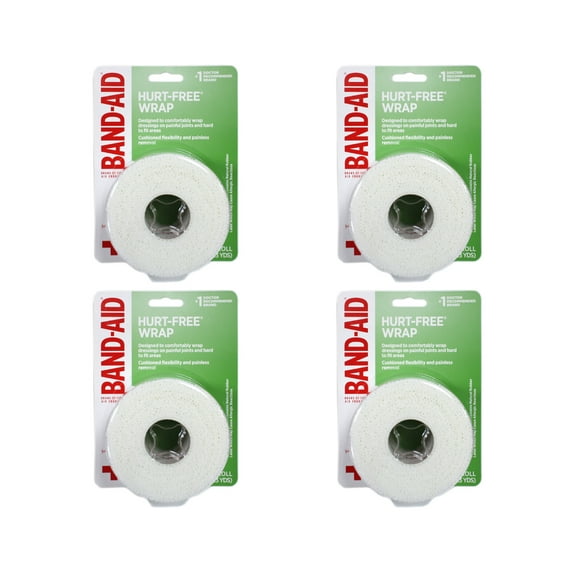 4 Pack - BAND-AID First Aid Hurt-Free Wrap, Medium 2 inch X 2.3 Yards Each