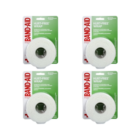 4 Pack - BAND-AID First Aid Hurt-Free Wrap, Medium 2 inch X 2.3 Yards Each