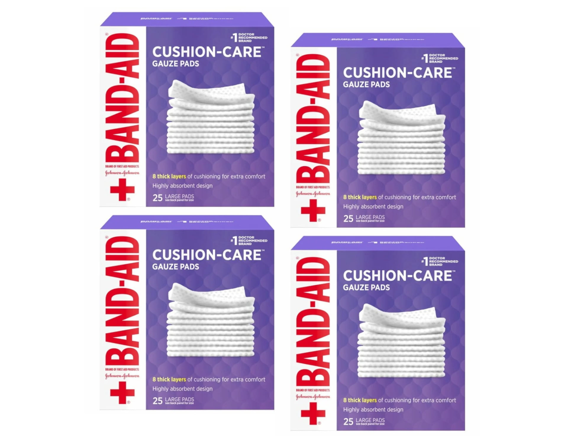 4 Pack - BAND-AID First Aid Large Gauze Pads, 4 in x 4 in, 25 Each