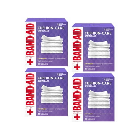 4 Pack - BAND-AID First Aid Large Gauze Pads, 4 in x 4 in, 25 Each