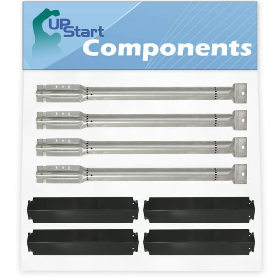 4-Pack BBQ Gas Grill Tube Burner & Heat Shield Plate Tent Replacement Parts for Thermos 461262407 - Compatible Barbeque Stainless Steel Pipe Burners & Porcelain Steel Flame Tamer, Flavorizer Bar