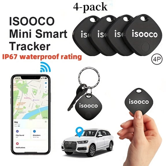 4-Pack BDQC Smart GPS Tracker | iOS-Only Item Finder with Global Locator | Short-Distance Real-Time Positioning | CR2032 Replaceable Battery | No Network or App Required | Free Forever Service