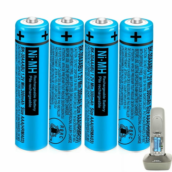 4 Pack BK-30AAABU NI-MH AAA Rechargeable Batteries 300mah Battery 1.2V for Panasonic Cordless Phones,Remote Controls,Electronics