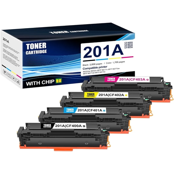 4-Pack BK/C/M/Y 201A CF400A CF401A CF402A CF403A Toner Cartridge: Compatible 201A CF400A CF401A CF402A CF403A Replacement for HP M252dw M252n MFP M277n MFP M277dw MFP M277c6 MFP M274n Printer