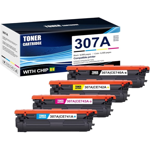 4-Pack BK/C/M/Y 307A CE740A CE741A CE742A CE743A Toner Cartridge: Compatible 307A CE740A CE741A CE742A CE743A Replacement for HP CP5220 CP5225(CE710A) CP5225n(CE711A) CP5225dn(CE712A) Printer