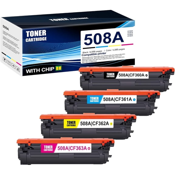 4-Pack BK/C/M/Y 508A CF360A CF361A CF362A CF363A Toner Cartridge: Compatible 508A CF360A CF361A CF362A CF363A Replacement for HP M552dn M553n M553dn M553x M553dh MFP M577dn MFP M577z MFP M577f Printe