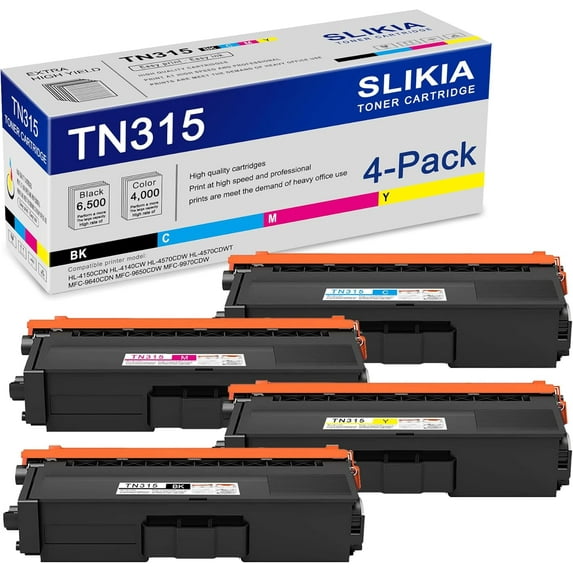 4-Pack BK/C/M/Y TN315 Toner Cartridge: Compatible TN315 TN-315 Replacement for Brother HL-4150CDN HL-4140CW HL-4570CDW HL-4570CDWT MFC-9640CDN MFC-9650CDW MFC-9970CDW Printer