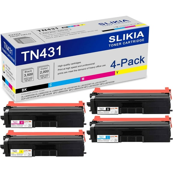 4-Pack BK/C/M/Y TN431 Toner Cartridge: Compatible TN431 TN-431 Replacement for Brother HL-L8260CDW L8360CDWT L9310CDW L9310CDWTT DCP-L8410CDW MFC-L8610CDW L8690CDW L8900CDW L9570CDWT Printer