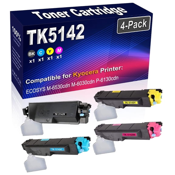 4-Pack (BK+C+Y+M) Compatible ECOSYS M-6530cdn Printer Toner Cartridge Replacement for Kyocera TK5142 TK-5142 | TK5142K TK5142C TK5142Y TK5142M Printer Cartridge (High Capacity)