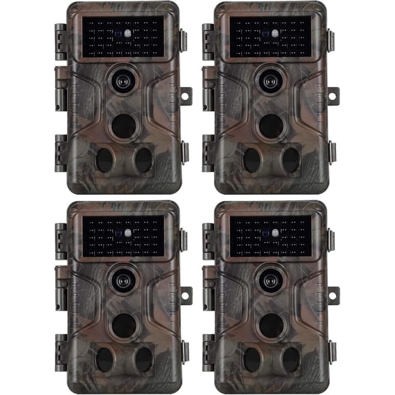 ‌4-Pack BLAZEVIDEO Trail Cameras - 64MP HD 1296P No Glow Night Vision, 0.1S Fast Trigger, IP66 Waterproof & Password Lock, Time Lapse/Stamp for Farm/Yard Wildlife‌