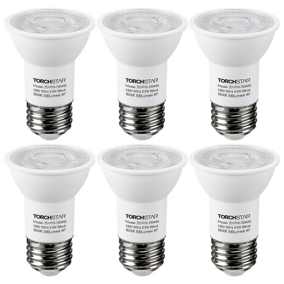 6 Pack LED PAR16 Spot Light Bulbs, 6.5W(50W Eqv.) 500lm E26 Medium Base Dimmable Spotlight, 5000K Daylight