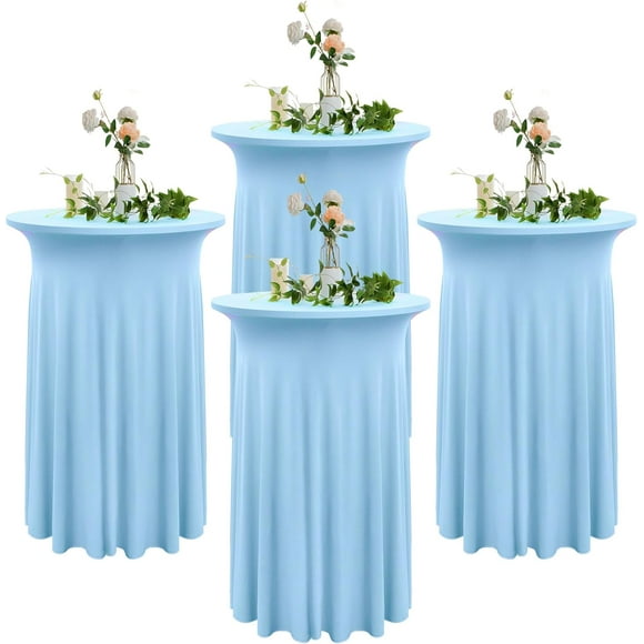 4 Pack Baby Blue Round High Top Cocktail Tablecloth 36inch43inch, Wrinkle Free Stretch Spandex Highboy Cocktail Tablecloths Table Covers for Cocktail Party Bar Wedding Banquet Baby Shower Birthday