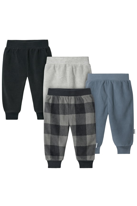 4-Pack Baby Boys Navy Gingham Fleece Pants