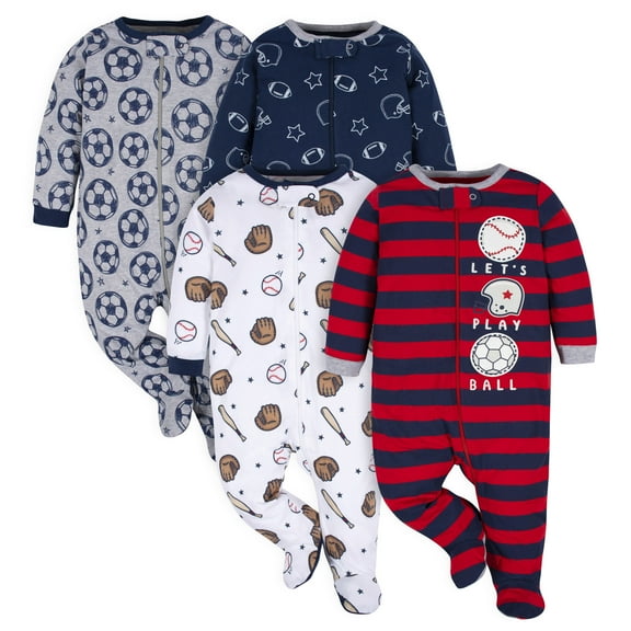 Gerber Baby Boy Sleep 'n Play Footed Pajamas, 4-Pack, Sizes Preemie - 6-9 Months