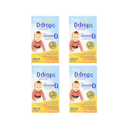 4 Pack Baby Ddrops Liquid Vitamin D3 400 IU Dietary Supplement 90 Drops 2.5ml Ea