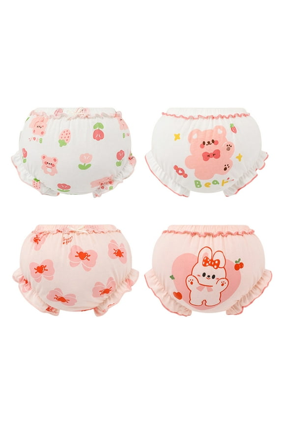 4 Pack Baby Potty Training Underwear For Girls Strong Absorbent Cotton Underpants Cute Soft Ruffle Underwear Pink 2-3 Years