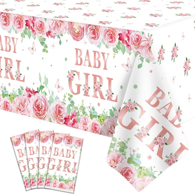 4 Pack Baby Shower Tablecloth Party Decorations for Girl Gender Reveal