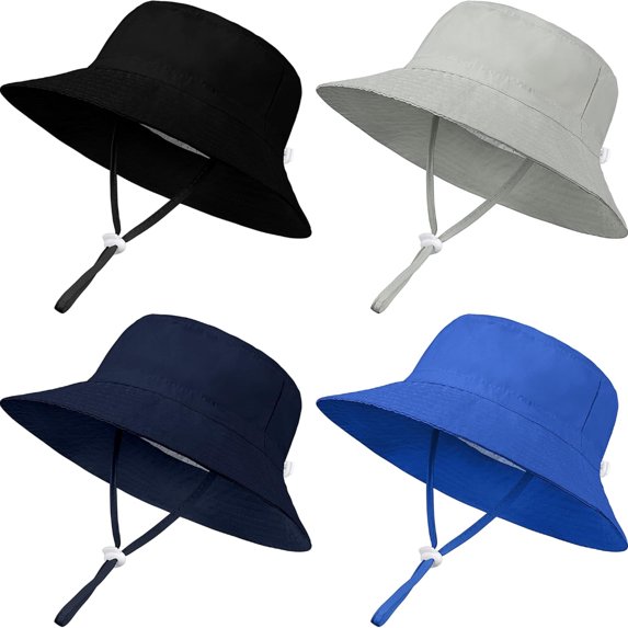 4 Pack Baby Toddler Sun Hat Summer UPF 50+ Sun Protection Bucket Hat Adjustable Wide Brim Beach Hats for Girls Boys