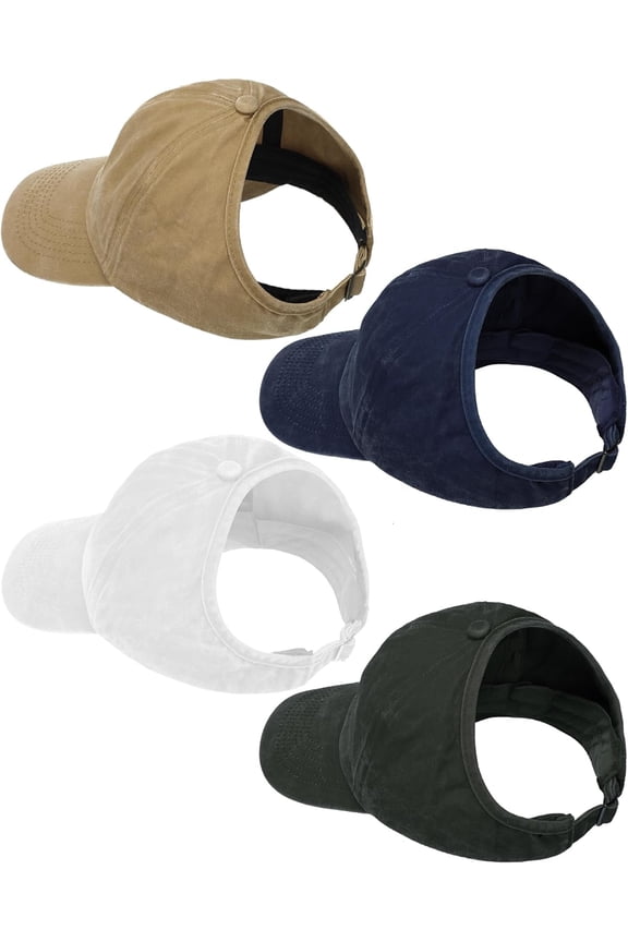 4 Pack Backless Ponytail Hat for Women Retro Washed Distressed Baseball Cap Adjustable