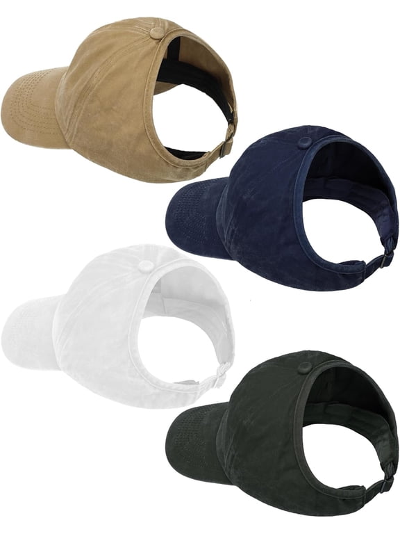 4 Pack Backless Ponytail Hat for Women Retro Washed Distressed Baseball Cap Adjustable