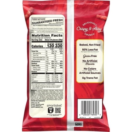 ( 4 Pack ) Baked Cheetos Crunchy 50% Less Fat Flamin’ Hot Cheese Flavored Snacks Bag, 2.5 oz