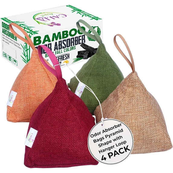 4 Pack Bamboo Charcoal Air Purifier Bags 200 Grams Each - Activated Charcoal Odor Absorber for Car, Pets & Closet - Natural Freshener for Home, Eco-Friendly & Reusable Charcoal Bags (Fall Colors)