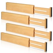 4 Pack Bamboo Drawer Dividers, Adjustable Length from 12 Inch to 17 Inch, Expandable Kitchen Drawer Organizer, Drawer Organization Separators for Clothes, Kitch