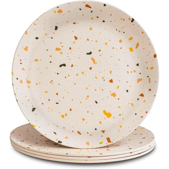 4-Pack Bamboo Fiber Dinner Plates - Alternative for Plastic Plates, Toddler & Kids Plates, Dishwasher Safe, Food-Grade Bamboo Plates Reusable - Lightweight Dinner Plates (Celebration 10")