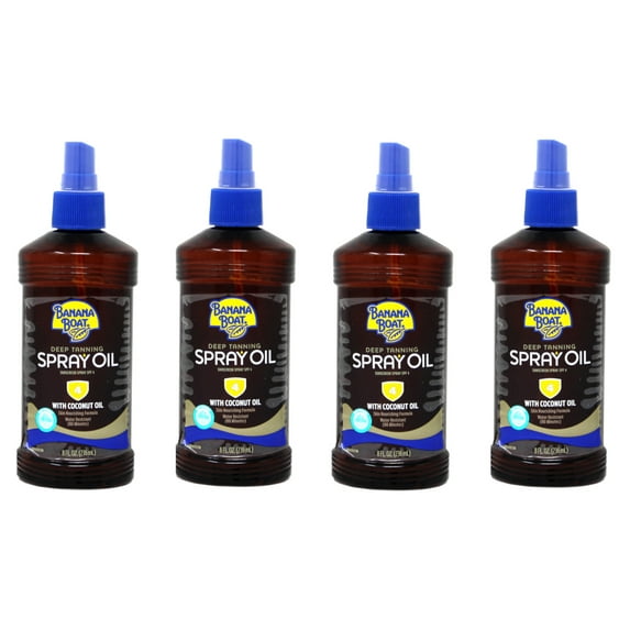 4 Pack Banana Boat Deep Tanning Oil Spray, With Sunscreen SPF 4, 8 Oz Each