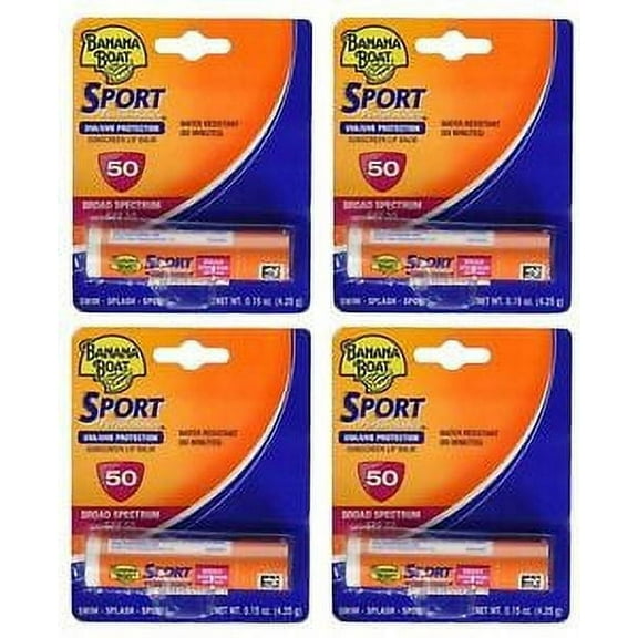 4 Pack Banana Boat Sport Performance Sunscreen Lip Balm Spf 50 .15Oz Each