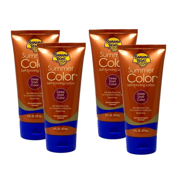 4 Pack Banana Boat Summer Color Self-Tanning Lotion, Deep Dark Color 6oz Each