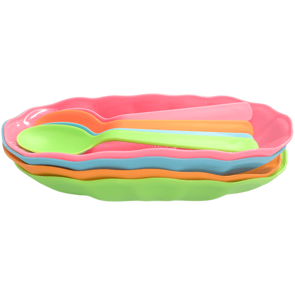 4 Pack Banana Split Dessert Boat Dishes with Spoons – Colorful Sundae Bowls for Ice Cream, Banana Splits, Pudding & Fruit – Perfect for Dessert Nights (Assorted Colors)