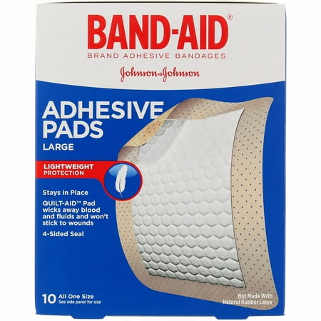 Band-Aid Brand Tru-Stay Adhesive Pads, Large Sterile Bandages, 10 ct (Pack of 4)