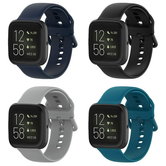 4 Pack Bands Compatible with Fitbit Versa 2 / Fitbit Versa/Versa Lite/Versa SE for Women Men, Soft Silicone Replacement Wristband for Fitbit Versa 2 Bands (Black/Blue Grey/Pine Green/Grey)