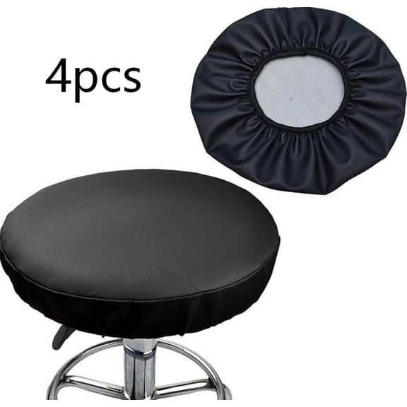 4-Pack Bar Stool Covers Elastic PU Leather Seat Cushion for 12-15 Inch Round Stools Black