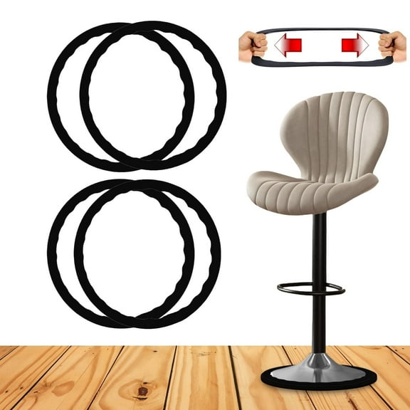 4 Pack Bar Stools Leg Protectors Ring,Bar Stool Floor Protectors for Round Base, Pads Bottom Protect Wooden Floor No Scratches No Noise Anti-Slip,Stretchable Fits 14.5" to 16.5" Chair Base,Black