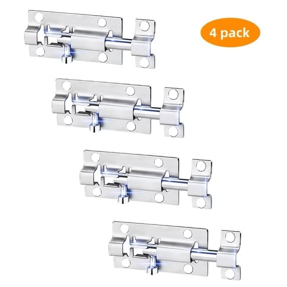 4 Pack Barrel Bolt Latch, 3 Inches Slide Latch Lock, Thickened Stainless Steel Sliding Locks for Door, Brushed Finish Sliding Bolt Lock Latches with 24PCS Screws