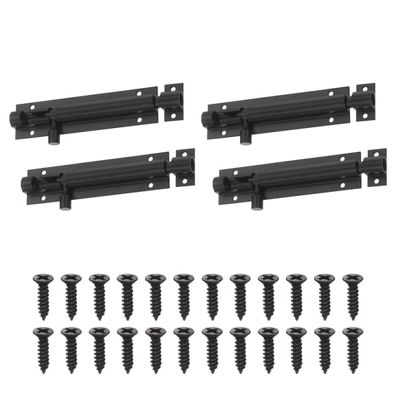 4 Pack Barrel Bolt Locks, 4 Inch Sliding Door Bolt Lock Latch, Aluminum Alloy Heavy Duty Slide Gate Latch with Screws for Bedroom Bathroom Door Gate, Black
